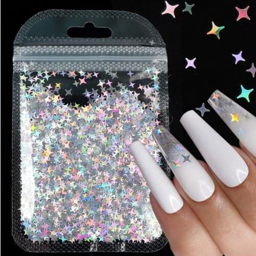 1 Bag Gold Silver Holographic Glitter Laser Four-pointed Star Shape Acrylic Laser Glitter for Nails Art Decoration
