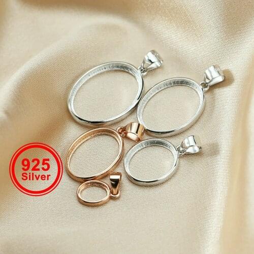 8x10-10x14-13x18MM Simple Oval Frame Bezel Settings Solid 925 Sterling Silver DIY Pendant Charm Tray 1421093