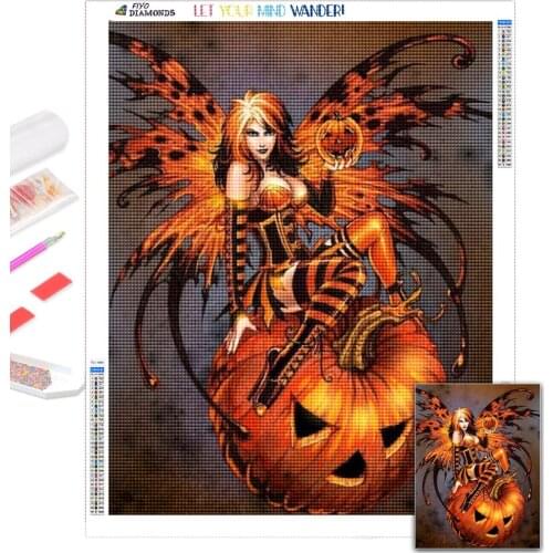 Diamond Painting Halloween Girl 5D DIY Art Diamond Embroidery Pumpkin Cross Stitch Kit Rhinestone Picture Home décorations