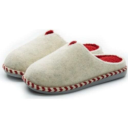 Japanese pure color felt autumn and winter couple home cotton slippers warm women Plush thick bottom anti-skid slippers men