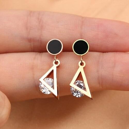 Zirconia Geometry Ttriangle Stud Earrings Tiny Drop Earrings Stainless Steel Jewelry For Women Asymmetrical Earrings 2021