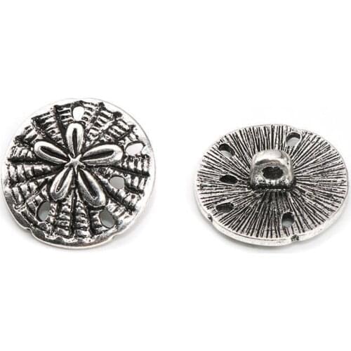 DoreenBeads Zinc Metal Alloy Sewing Shank Buttons Round Antique Silver Color Flower Carved Windbreak Accessories 19*18mm, 20 PCs