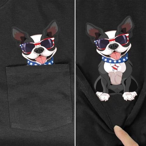 Cute Chihuahua Pocket Cotton T-shirt Fashion Brands Summer Pet Dog Short Sleeve Harajuku Style T-shirt Men Woman Casual Tee Top