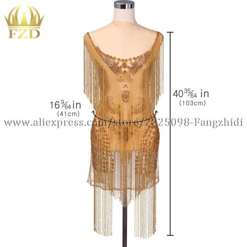 FZD 1 PC Bodice Applique Gold Rhinestones Beaded Wedding Dress with Beautiful Waterfall Long Patch Beaded Appliques for DIY