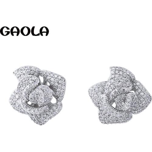 GAOLA 2017 Fashion Luxury Cubic Zirconia Rose Flower Stud Earrings For Women Brincos Jewelry GLE5356AY