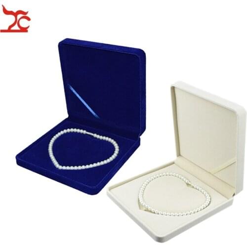 Fine Lady Jewelry Display Case Blue Velvet Pearl Necklace Present Case Beige Bead Necklace Storage Display Gift Box 19*19*4CM