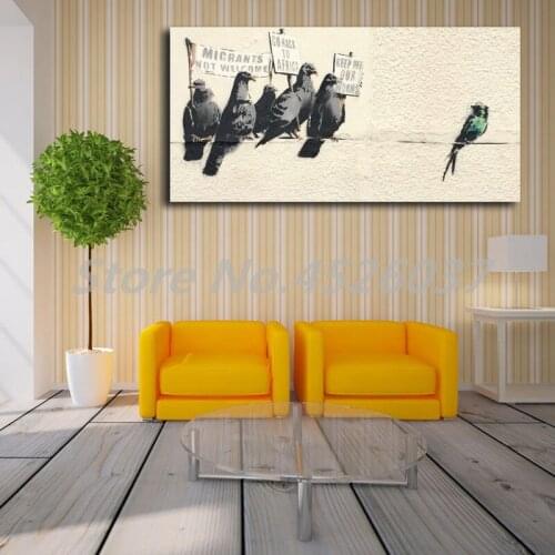 Street Graffiti Protesting Birds Canvas Painting Print Living Room Home Decor Modern Wall Art Oil Painting Poster Artwork