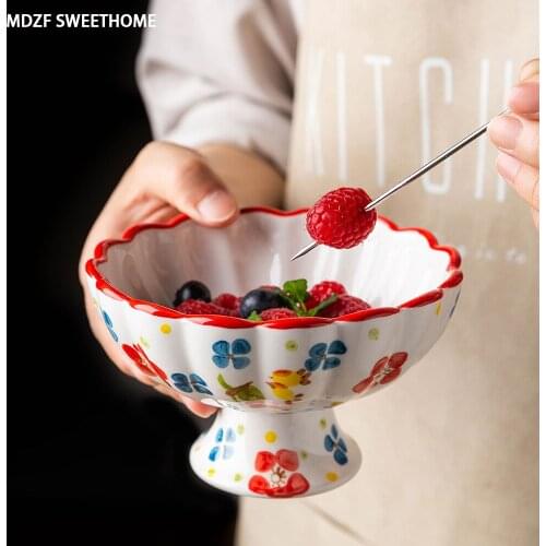 200ml Ceramic Dessert Plate Ice Cream Ogurt Salad Plate Hand Painted Dessert Bowl Cone Holders Kitchen Accessories
