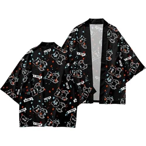 Black White Bear Cartoon Kimono Shirt 3d Print Cloak Fashion Men Women Seven Point Sleeve Tops Sport Cardigan Jackets Streetwear