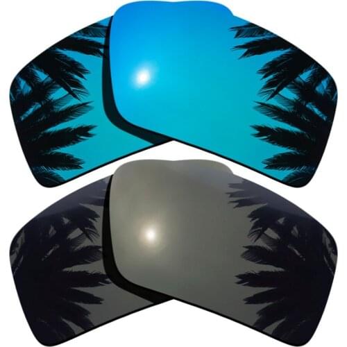 Ice Blue Mirrored Coating+Black) 2-Pairs Polarized Replacement Lenses for Eyepatch 2 100% UVA & UVB Protection