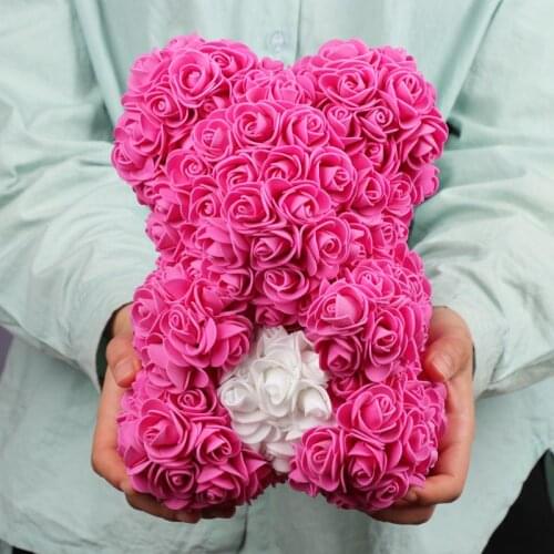 25cm Teddy Bear of Rose Artificial Flowers PE Rose Bear for Christmas Wedding Present Women Gift Box Home Decor