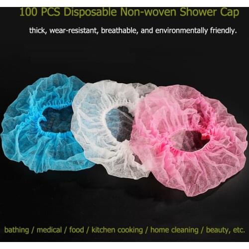 100 PCS Disposable Non-woven Shower Cap Kitchen Household Beauty Tool Cap Female Hood Dustproof Breathable Hood Turban Bath Hat