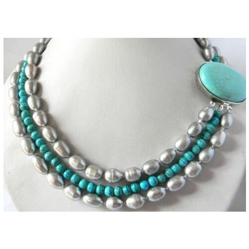 3Strands 18'' Round & 10mm Gray Freshwater Pearl Necklace