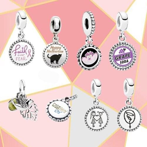 2021 Quality New Sterling Silver Forest Amulet Pendant Shiny Ear Cap Charm Little Black Cat Necklace Grape Jewelry Fashion