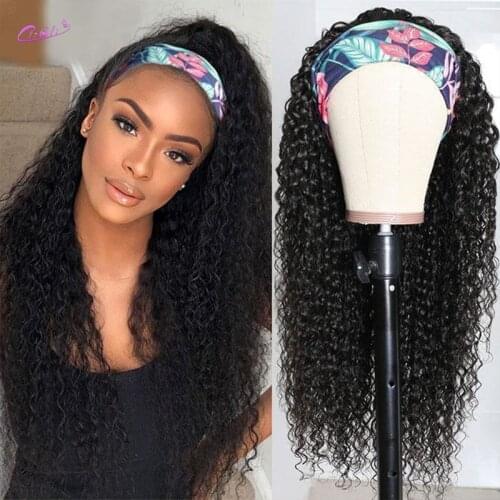 Full Machine Made Curly Human Hair Headband Natural Wig 150% Density Peruvian Wig Headband 30Inch Glueless Machine Wig For Women