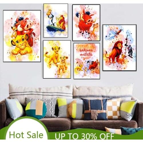 Disney Lion King Watercolor Posters Catoon Animated Canvas Painting Prints Pictures Wall Art for Kids Room Home Decor Cuadros