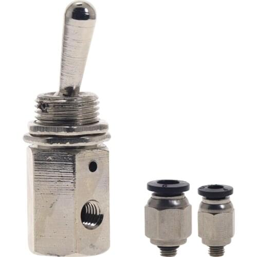 Air Pneumatic Mechanical Valve TV-3S Exhaust Valve 2 Position 2 Way ON/OFF M5 Thread Toggles Switch with Fiittings