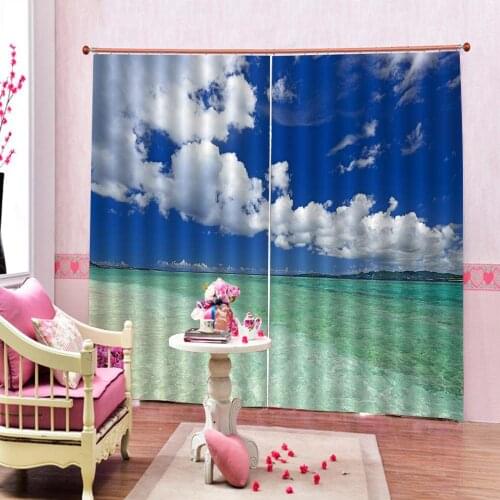 Custom 3D Curtains seaside landscape ripple Blackout curtains For Living room Bedroom Drapes Indoo Decor （left and right Side)