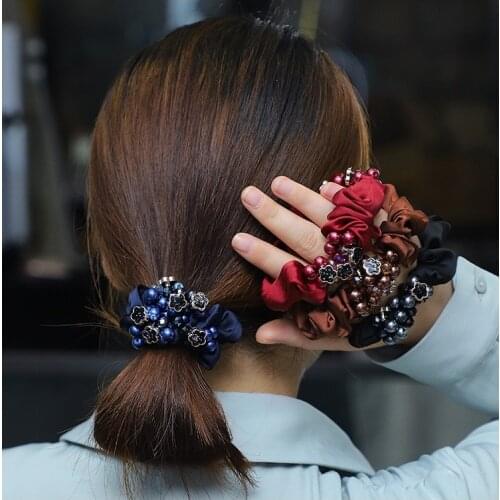2021 new elegant flower pearl hair rope crystal ponytail rubber band hair tie ladies fashion boutique hair accessories