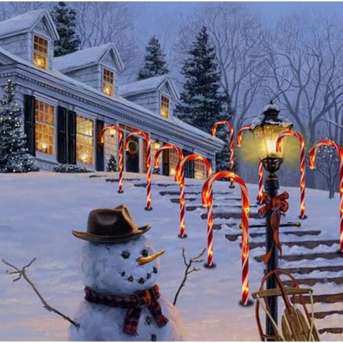 Solar Power Christmas Candy Cane Lights Outdoor Warm LED Home Garden Pathway Yard Lawn Lights New Year Christmas Decor