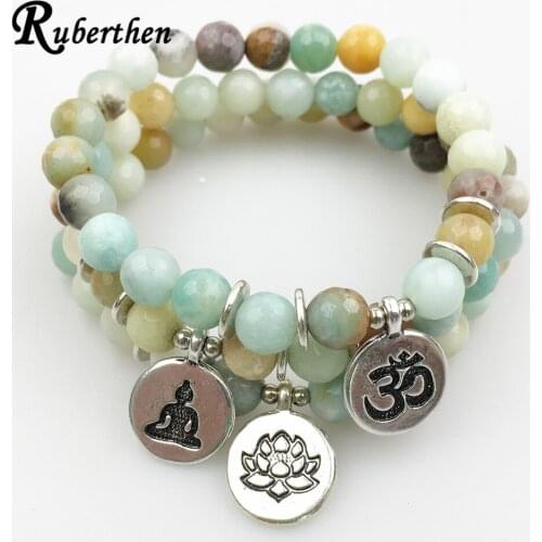 Ruberthen New Design Faceted Amazonite Women`s Bracelet Yoga Mala Bracelet Trendy Balance Vintage Women`s Jewelry