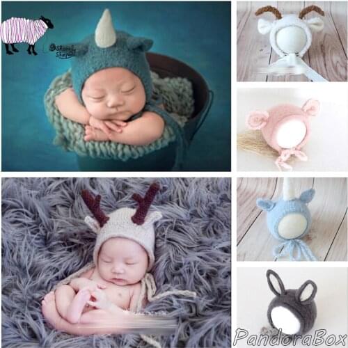 Newborn Baby Boy Girl Cartoon Hat Photography Props Infant Photoshoot Cap Baby fotoshooting Mohair Hat fotografia Accessories