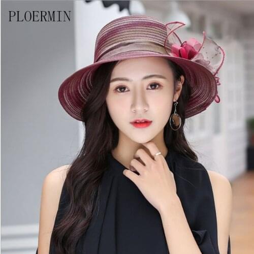 Fashion Women Lace Flowers Church Hat With Floral Summer Wide Brim Cap Elegant Wedding Party Hats Beach Sun Protection Caps