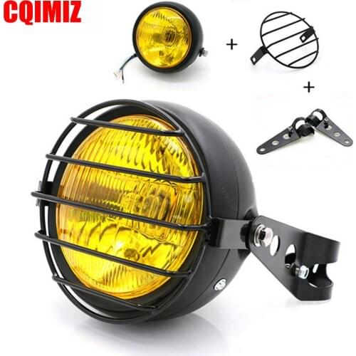 Old School Style Aluminum Black Grill Retro Vintage Motorcycle Headlight With Brackets For Harley Honda CG125 Custom Headlamp
