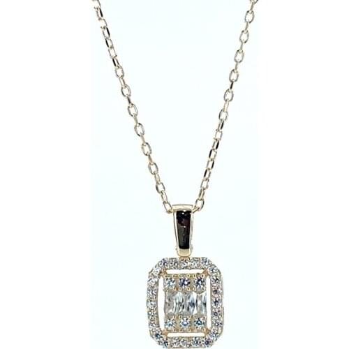 Trend Baget Zircon Rosegold 925 Silver Necklace
