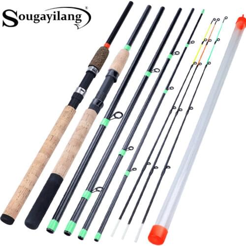 Sougayilang New Feeder Fishing Rod Lengthened Handle 6 Sections Fishing Rod L M H Power Carbon Fiber Travel Rod Fishing Tackle