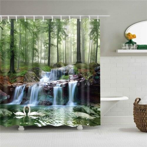 Waterproof Shower Curtain with Hooks Green Scene Bathroom Curtains High Quality Bath Bathing Sheer for Home Decorations