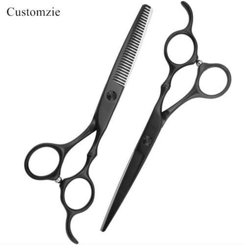 Customize logo japan 6 '' black bamboo hair scissors cutting barber makas haircut scissor Thinning shears hairdressing scissors