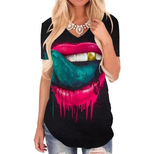 Giyu Brand Lips T-shirt women Graffiti Tshirts Printed Colorful V-neck Tshirt Sexy Shirt Print Womens Clothing Summer Cool