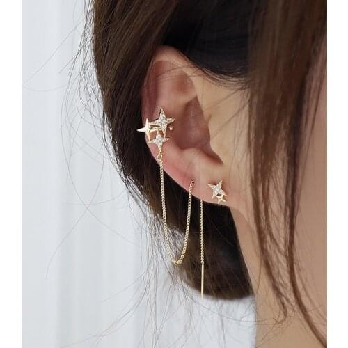 New Fashion Brand Jewelry 14K Gold Plated Star Stud Earrings for Women Gift Shining Zircon Irregular Tassel Earrings