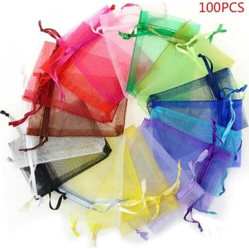 100pcs 7x9cm Organza Bags Christmas Halloween Gift Box Packaging Gift Bags Wedding Candy Box Chocolate Bags Random Color