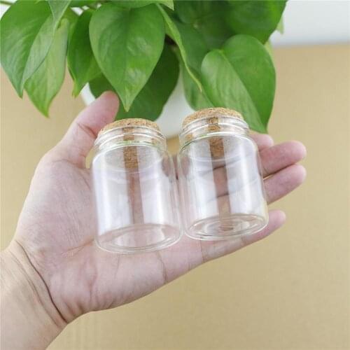 12pcs/lot 47*60mm 60ml Cork Stopper Glass Bottles Spicy Storage Jar Bottle Containers Glass spice storage Jars Vials DIY Craft