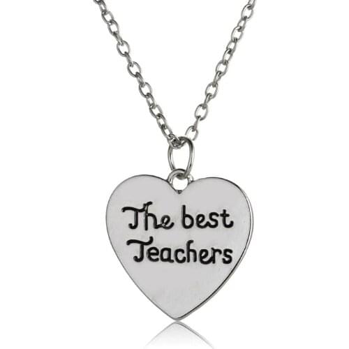 12PC Wholesale The Best Teachers Necklaces Love Heart Pendants Link Chain Necklace Jewelry Teacher Gifts Women Wen Fashion Hot
