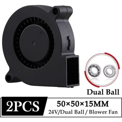 2Pcs Gdstime DC 24V Fan 50x50x15mm 50mm Dual Ball Bearing 3D Printer Radiator Fan 5CM 5015 Turbo Radial Blower Cooling Fan