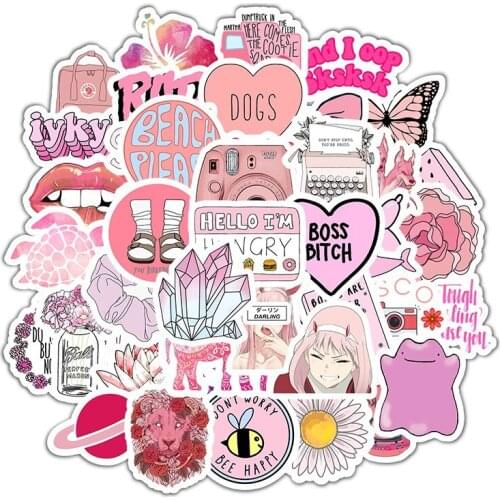 5 Sets=250PCS Cartoon Small Fresh Pink Stickers Mobile Phone Water Cup Computer Graffiti Stickers