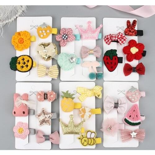 5Pcs/Set Baby Cute Fabric Hairpin Girls Cartoon Bowknot Crown Hair Clips Princess Headdress Children Broken Hair Bangs Clip Gift