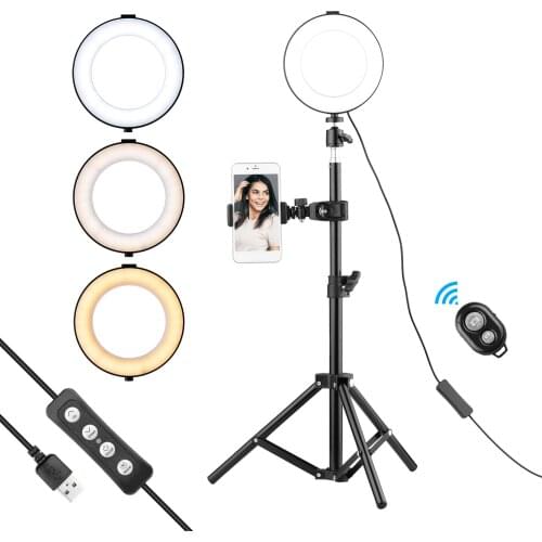 6 Inch Ring Light Selfie Beauty LED Light USB Photography Light 3 Lighting Modes Dimmable with Phone Holder + Ballhead Adapter