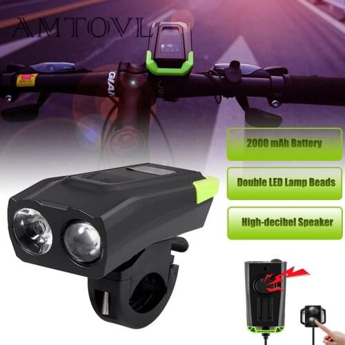 AMTOVL 2000mAh Induction Bicycle Front Light USB Rechargeable Smart Headlight With Horn 800 Lumen LED Bike Cycling Flashlight