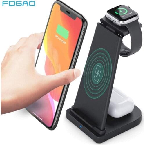 FDGAO Wireless Charger 15W Fast Charge Qi for iPhone 12 11 XS XR X 8 3 in 1 Charging Stand For Apple Watch 6 5 4 3 2 Airpods Pro