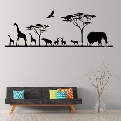 Wandering Animals Wall Decal Safari African Style Animals Silhouette Art Designed Wall Sticker living room Decor mural EA450