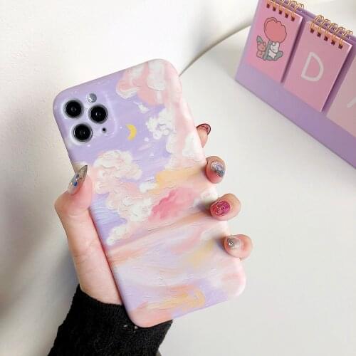 Retro Night sky moon oil painting art Phone Case for apple iPhone 12 11 Pro Max Xr XS Max X 7 8 Plus 7Plus case Cute soft cover
