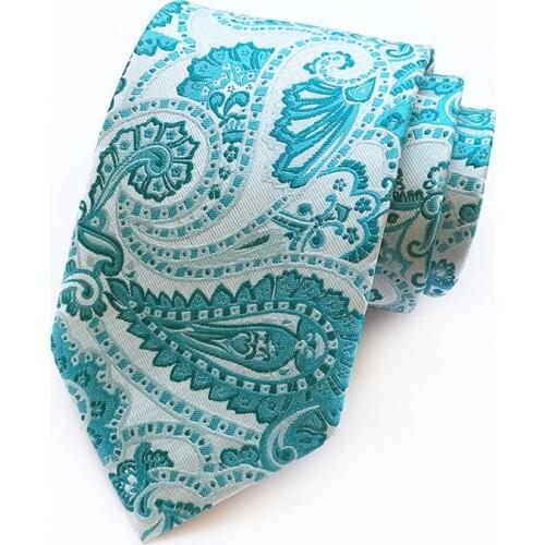 DANKEYISI Paisley Necktie Men Tie Teal Paisley Novelty Design Silk Wedding Tie For Men Handky Cufflink Tie Party Business