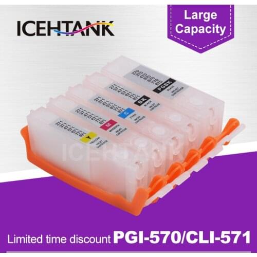 ICEHTANK Refillable Ink Cartridge For Canon PGI 570 CLI 571 For Canon PIXMA MG5751 MG5752-Silver MG5753-Silver MG6850 Printer