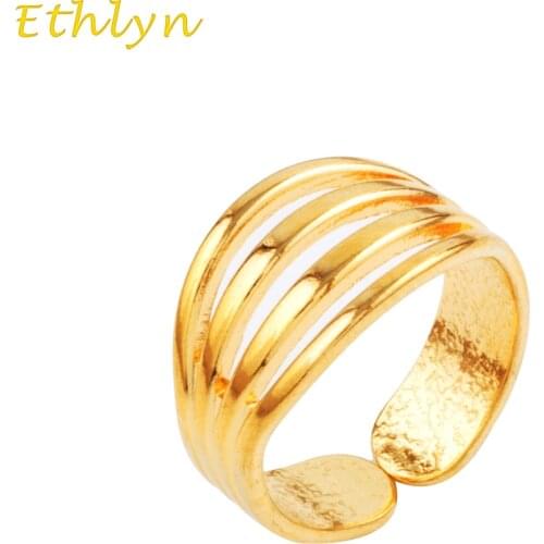 Ethlyn free size Gold Color Rings High Quality Unisex Jewelry Wholesale /retail Classic Wedding Brand simple Ring R39