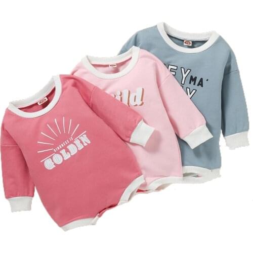 Newborn Autumn Infant Baby Boys Girls Rompers Jumpsuits Playsuits Letters Printed Pattern Long Sleeve Elastic Pullover Playsuit
