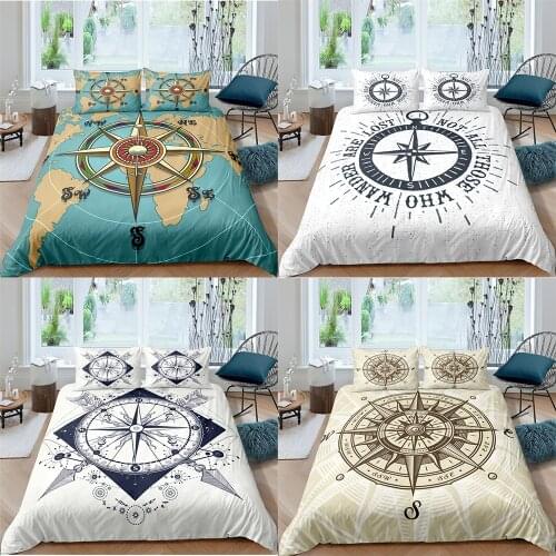 Compass Bedding Set Nautical Map Duvet Cover World Map Bedclothes Home Textiles Quilt Cover 2/3 Pcs Single Twin Queen King Size